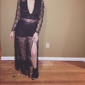 black sequin dress